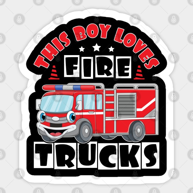 Boy Loves Firefighting Cars! Kids Fire Truck Sticker by The Number One